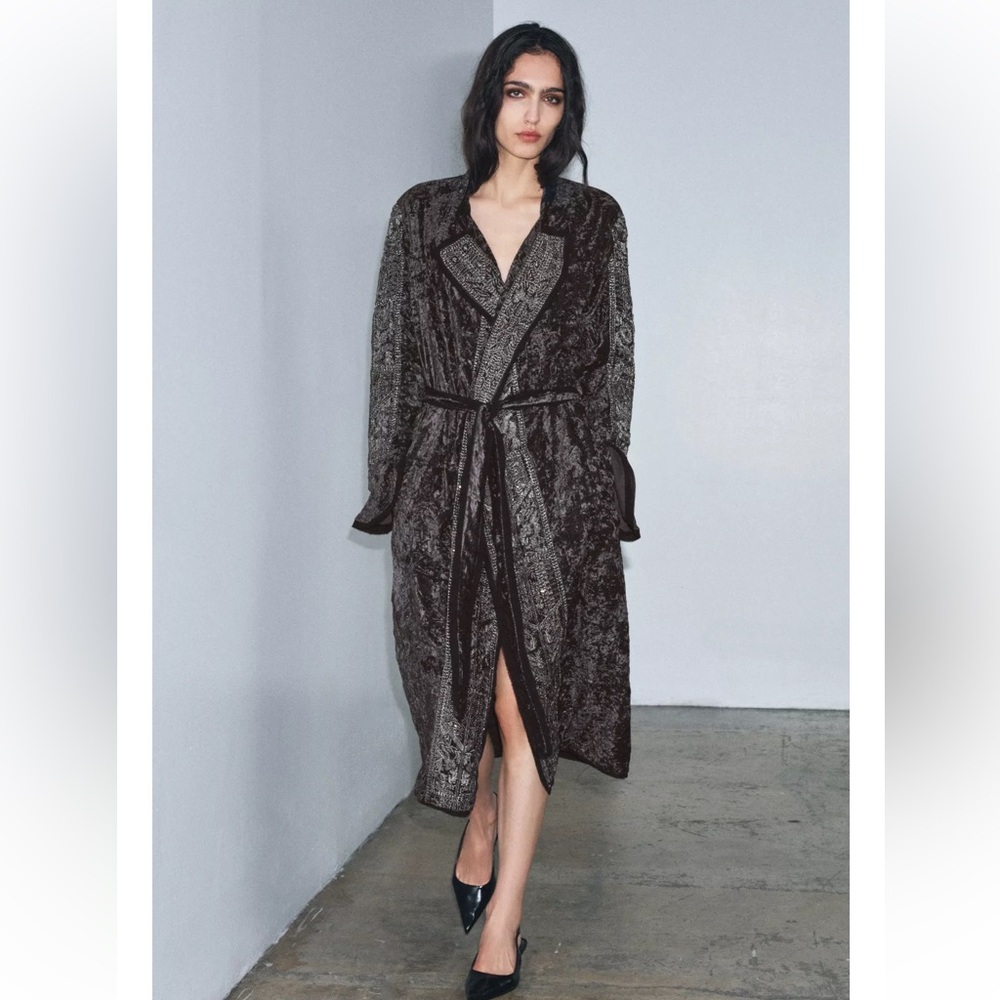 Zara Velvet Embroidered Kimono Jacket